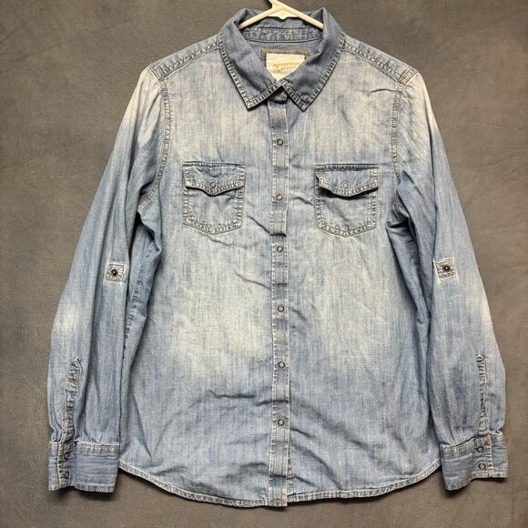 Vintage Arizona Jean Denim Shirt Snap Button Convertible Faded Y2K 90s Western - Picture 1 of 13
